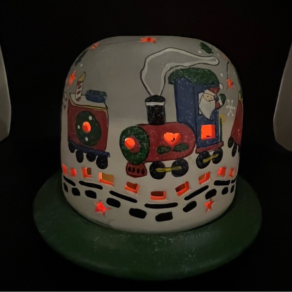 Vntge Candle Holding Glow Dome Christmas Santa & Train. Ceramic 2 Piece - Picture 16 of 16